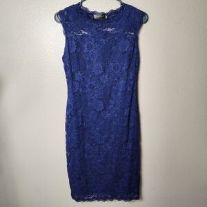 Stanzino Womens Navy Lace Knee Length Sheath Sleeveless Boatneck Dress |M|